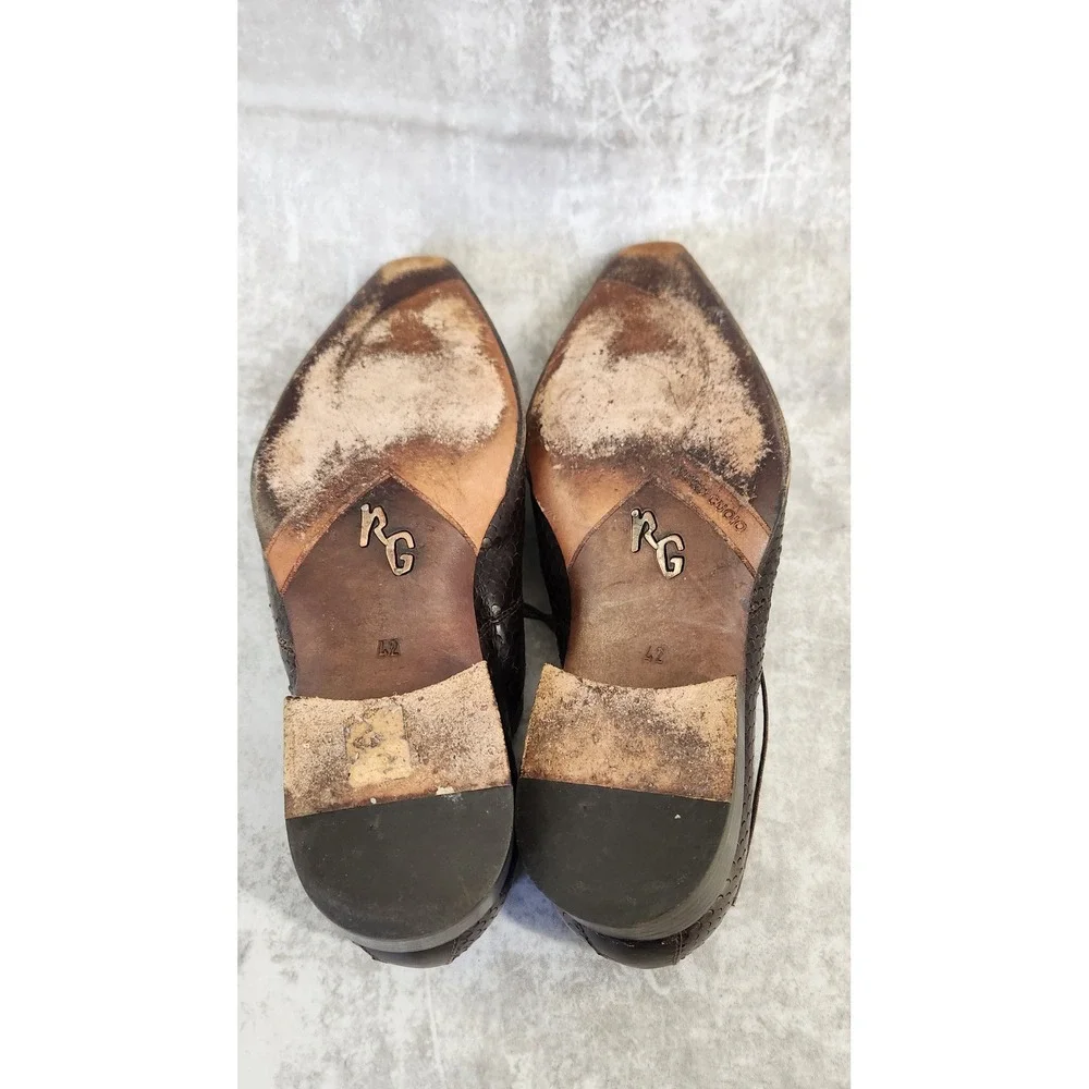 Roberto Guerrini Oxford Men 42 Brown Snakeskin Embossed Pointy Toe Italy Luxury